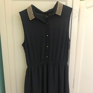 Forever 21 Blue Gold studded dress chiffon small